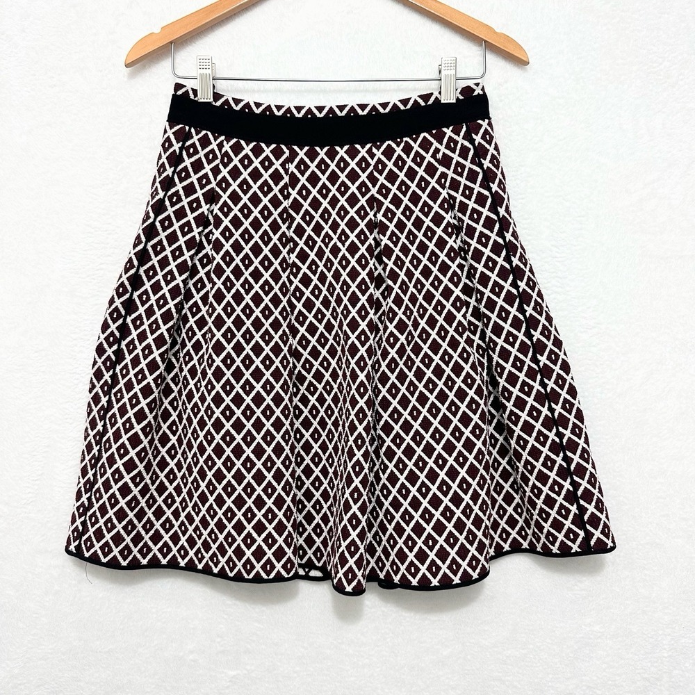 Womens A-Line Skirt Diamond Jacquard Geometric Burgundy White Size small